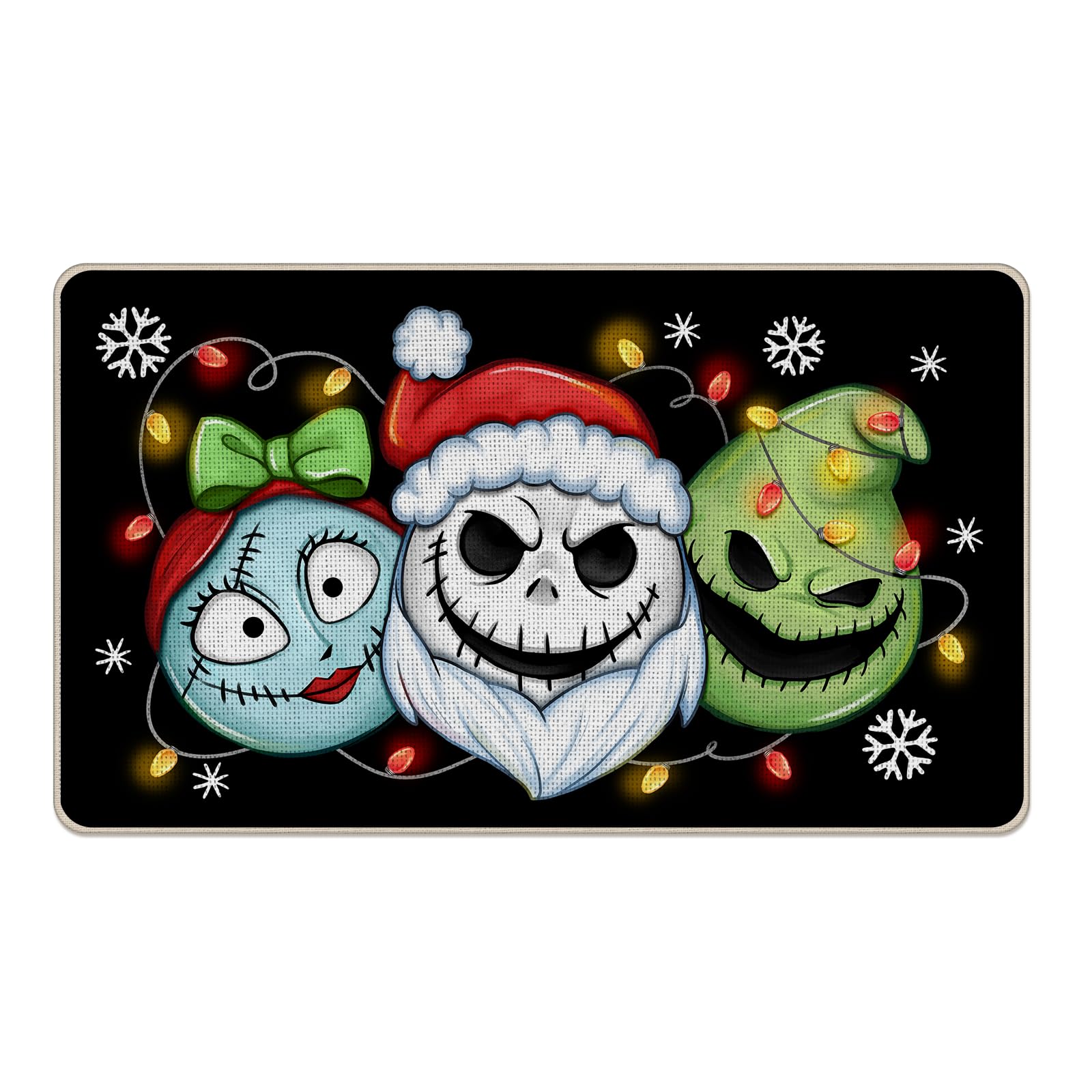 Photo 1 of Tailus Christmas Jack Decorative Front Door Mat, Xmas Sally Monster Doormat Indoor Outdoor Non-Slip Floor Entryway Rug, Funny Winter Holiday Snowflake Home Kitchen Decoration 17x29 Inch