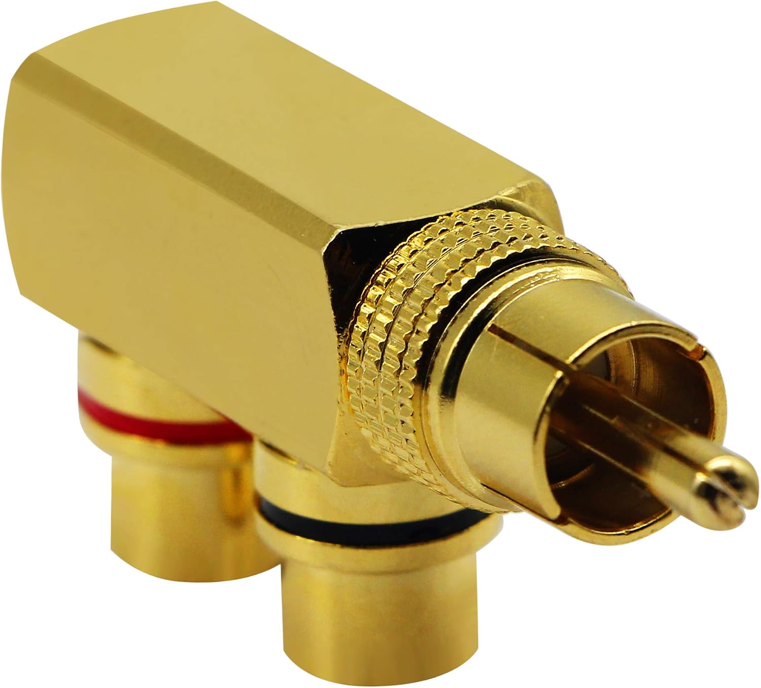 zdyCGTime RCA Splitter Adapter,90 Degree Right Angle RCA Male to 2 RCA Female Plug Audio Video Splitter Adapters Gold-Plated Metal Connector M/F(2packs) - Image 5