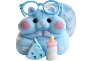Handmade Taba Squishy Hamster Toy, Cute Squishy Hamster Fidget Toy, Realistic Hamster Toy, Soft Silicone Mochi Furry Toy, Stress Relief Gift for Adults & Kids, Sensory Anxiety Plushie (Blue)