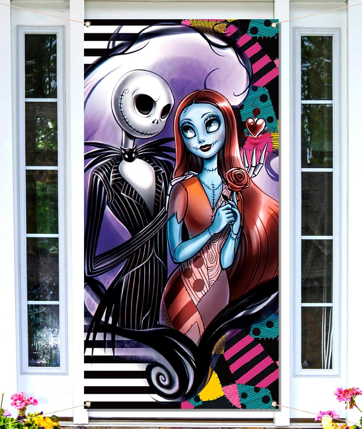 Garage Door Decorations - The Nightmare Before Christmas Door Cover Jack and Sally Birthday Party Decoration Halloween Indoor Outdoor Backdrop for Home Decor Supply