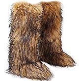 NWSTESLE Tall Furry Faux Fur Boots for Women,Winter Snow Fluffy Long Boots for Girls,Knee-High Flat