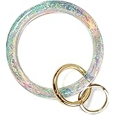 Mymazn Bangle Key Ring Bracelet for Women, Wristlet Keychain Bracelets Holographic Circle Keyring for Wrist