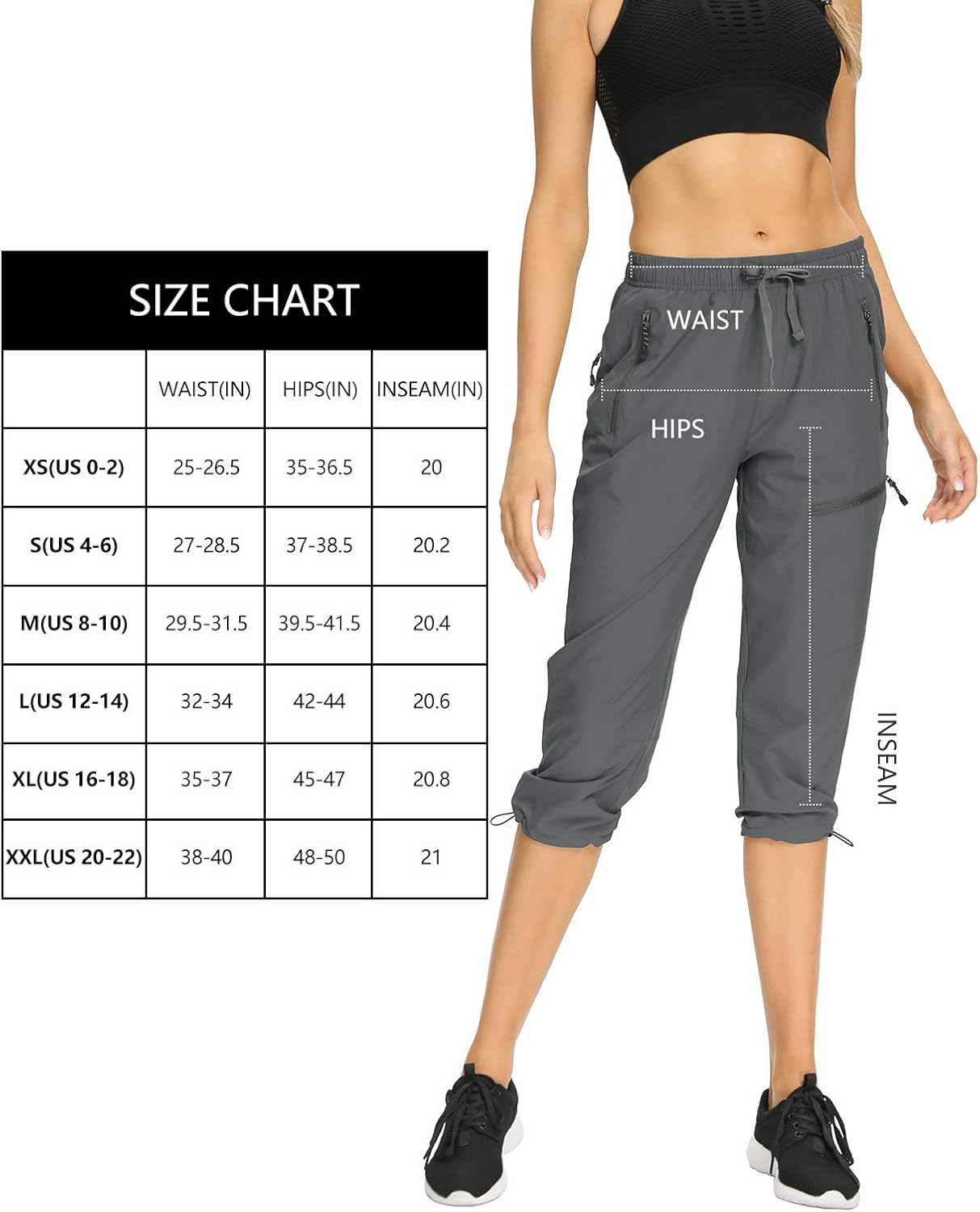 Xtansuo Women’s Hiking Pants Lightweight Capris Quick Dry Water Resistant Drawstring Fishing UPF 50 Joggers Zipper Pockets : Sports & Outdoors