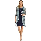 Printed Crinkle Jacket Dress Set W/Solid Sheath Dress & Detachable Necklace