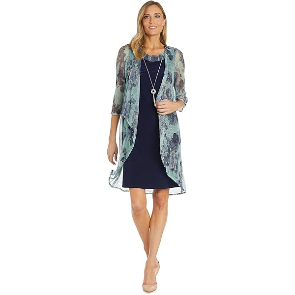 Danny & Nicole Women's Sleeveless Sheath Dress with Longline Jacket, Black  Teal Wave, 8 at Amazon Women's Clothing store