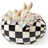 MACKENZIE-CHILDS Peekaboo Egg, Black-and-White Courtly Check | Handcrafted design, made from resin, spring and Easter bunny decor, 4" W x 5.75" L x 5.5" H