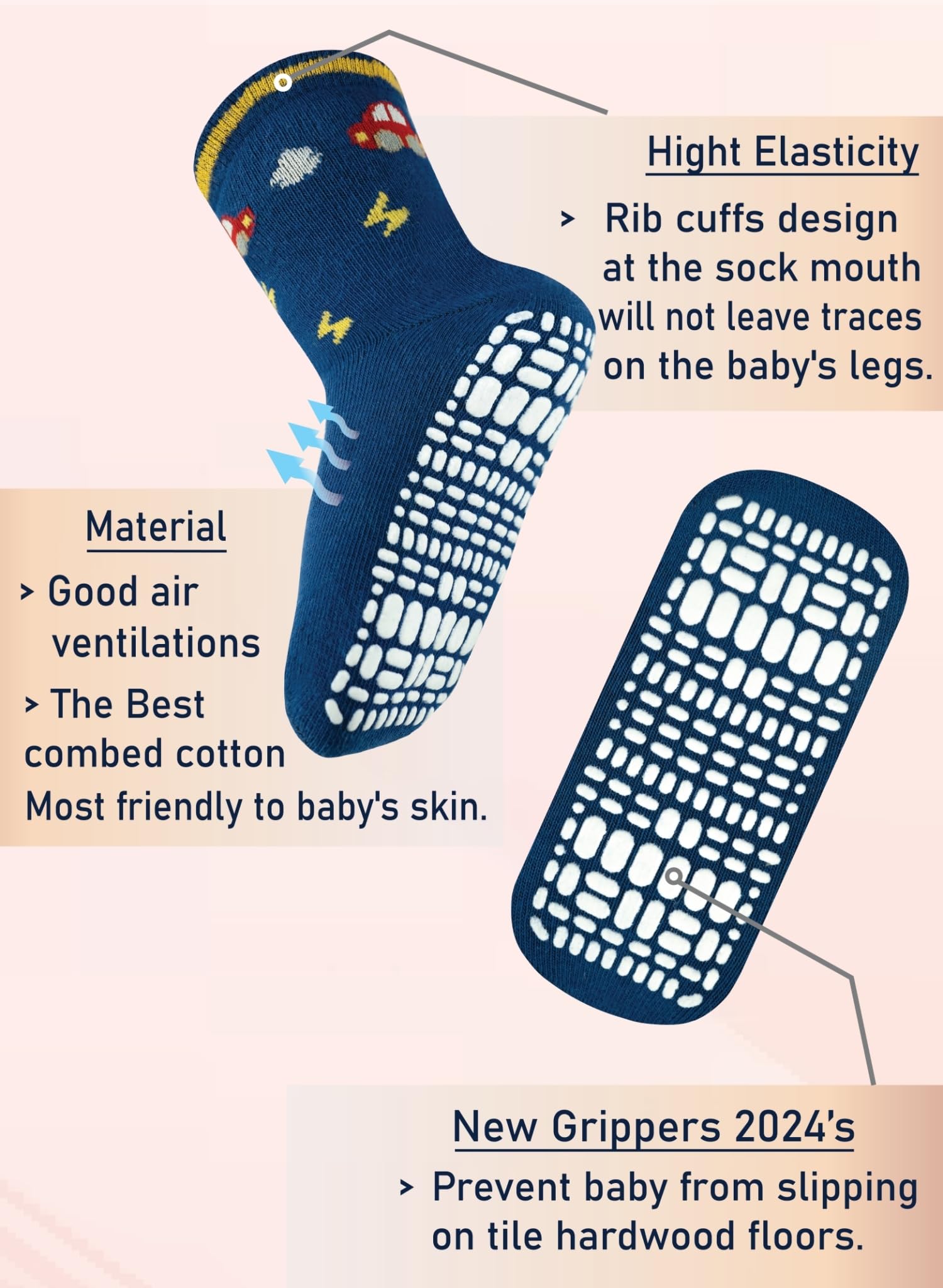 RATIVE Non Skid Anti Slip Crew Socks With Grips for Baby Infant Toddlers Kids Boys