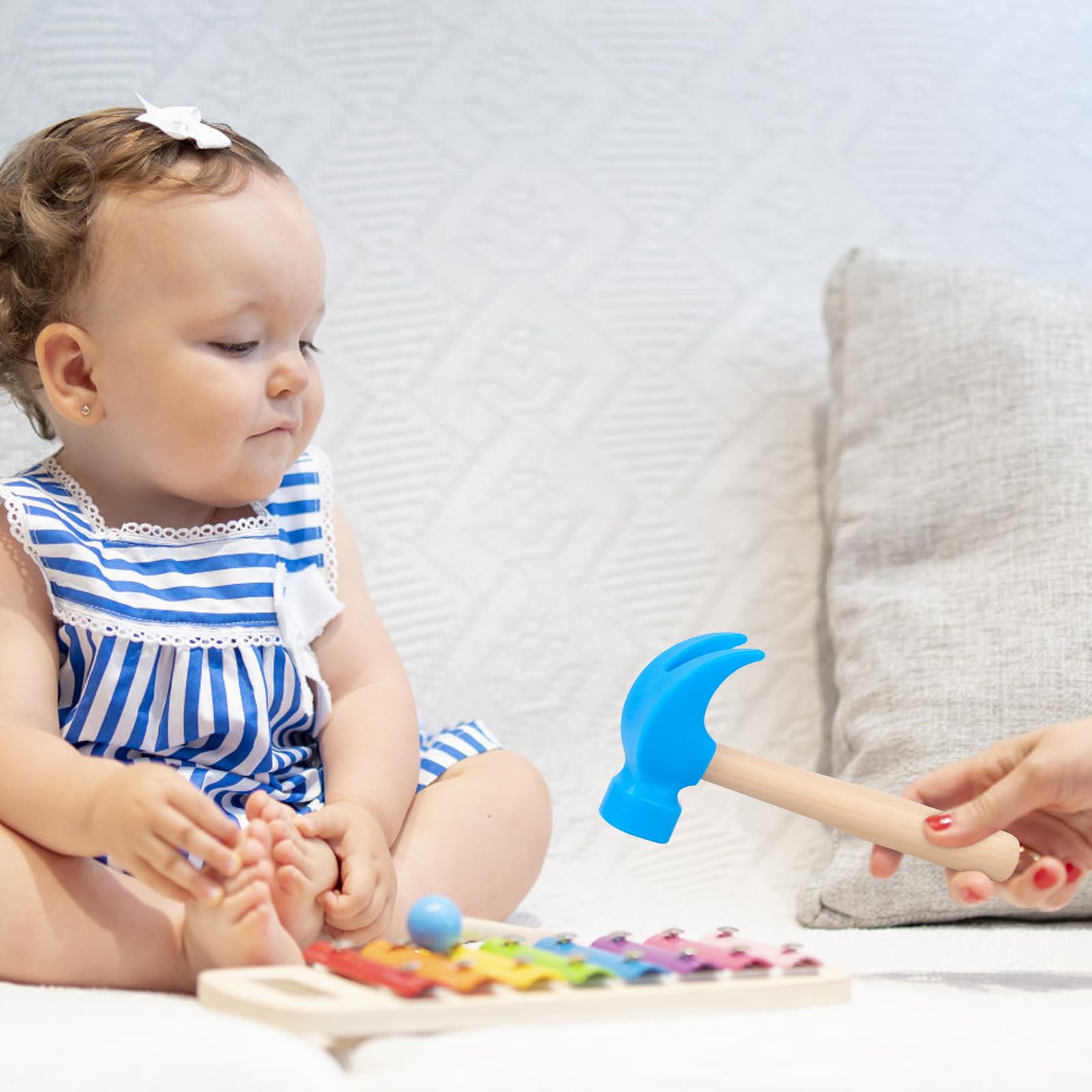 Fowecelt Wooden Hammer Toys Simulation Hammers Maintenance Tools Educational Toys for Kids Birthday Party Games Supplies (Blue)