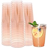 Homy Feel 12 Oz Rose Gold Glitter Plastic Cups - 50PCS Disposable Cocktail & Wine Cups for Wedding Party & Valentine's Day