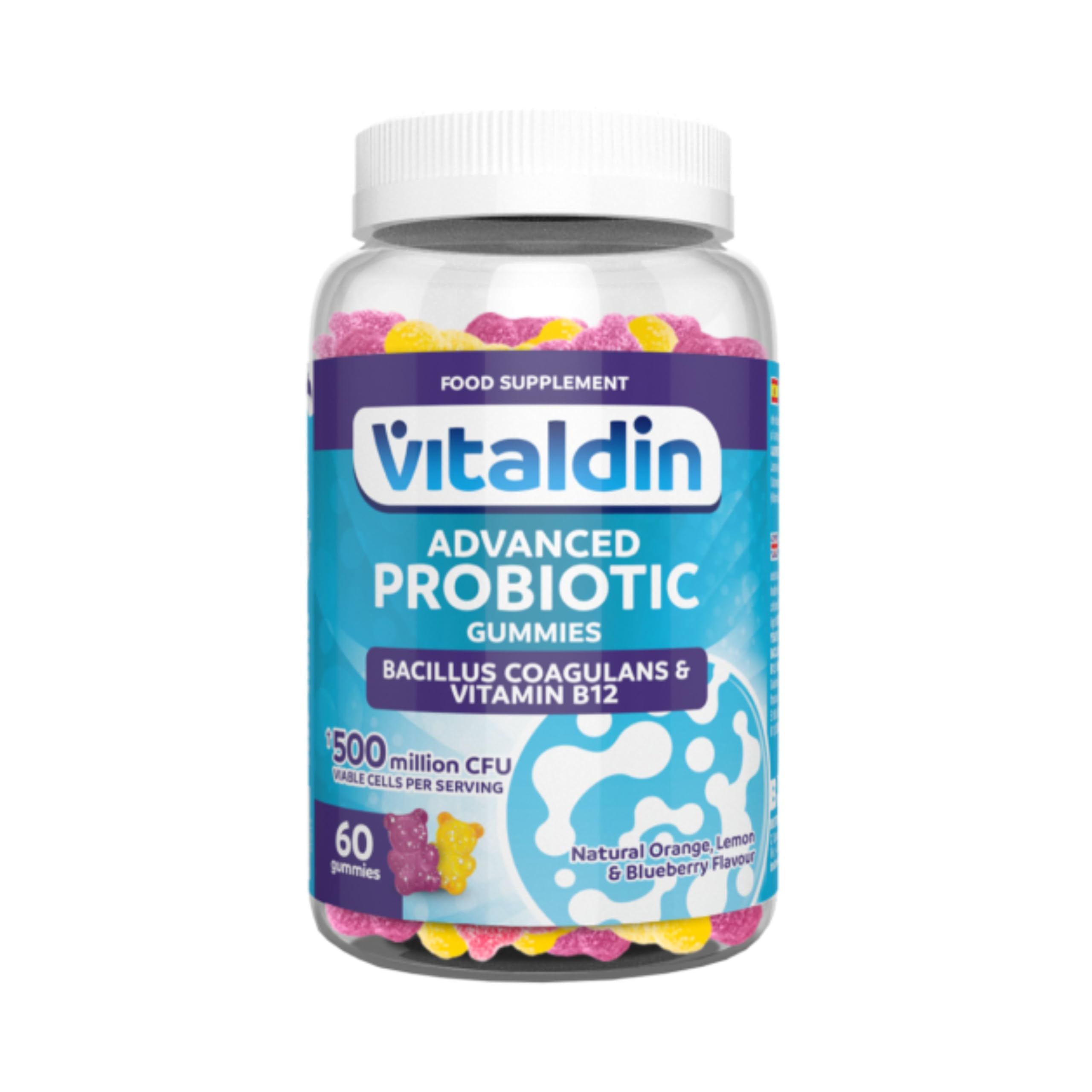 VITALDIN Probiotic Gummies – 500 Million CFU Bacillus Coagulans per Serving – 60 Chewable Gummies (1-Month Supply); Assorted Fruit Flavours – Digestive Support – Gluten Free – for Children & Adults