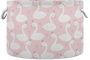 visesunny Collapsible Large Capacity Basket Cute Swan Heart Clothes Toy Storage Hamper with Durable Cotton Handles Home Organizer Solution for Bathroom, Bedroom, Nursery, Laundry,Closet