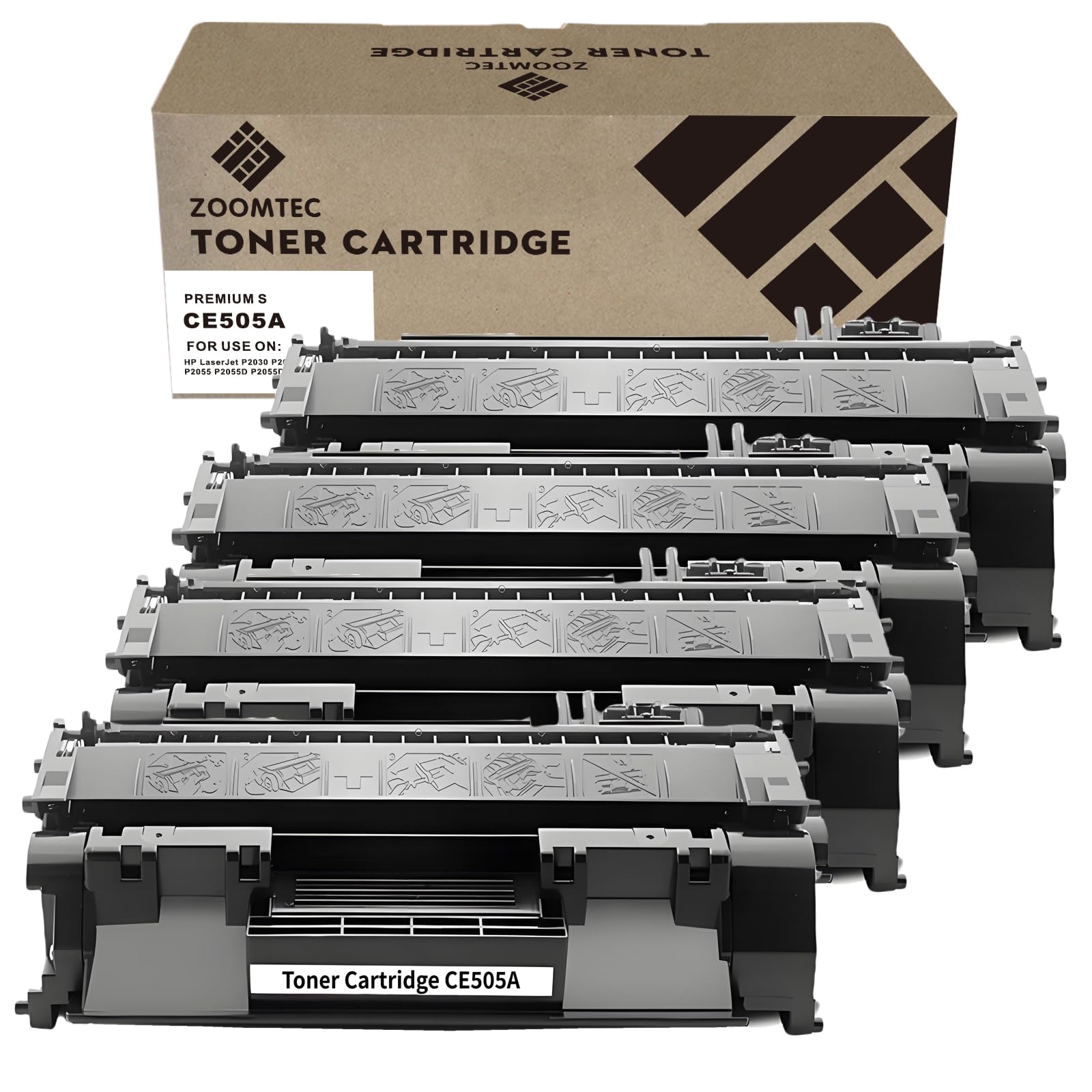 ZOOMTEC Replacement for HP CE505A 05A CE505X 05X Toner Cartridge Compatible for HP LaserJet P2030 P2035 P2035N P2050 P2055 P2055D P2055DN P2055X Printer (4 Pack Black)