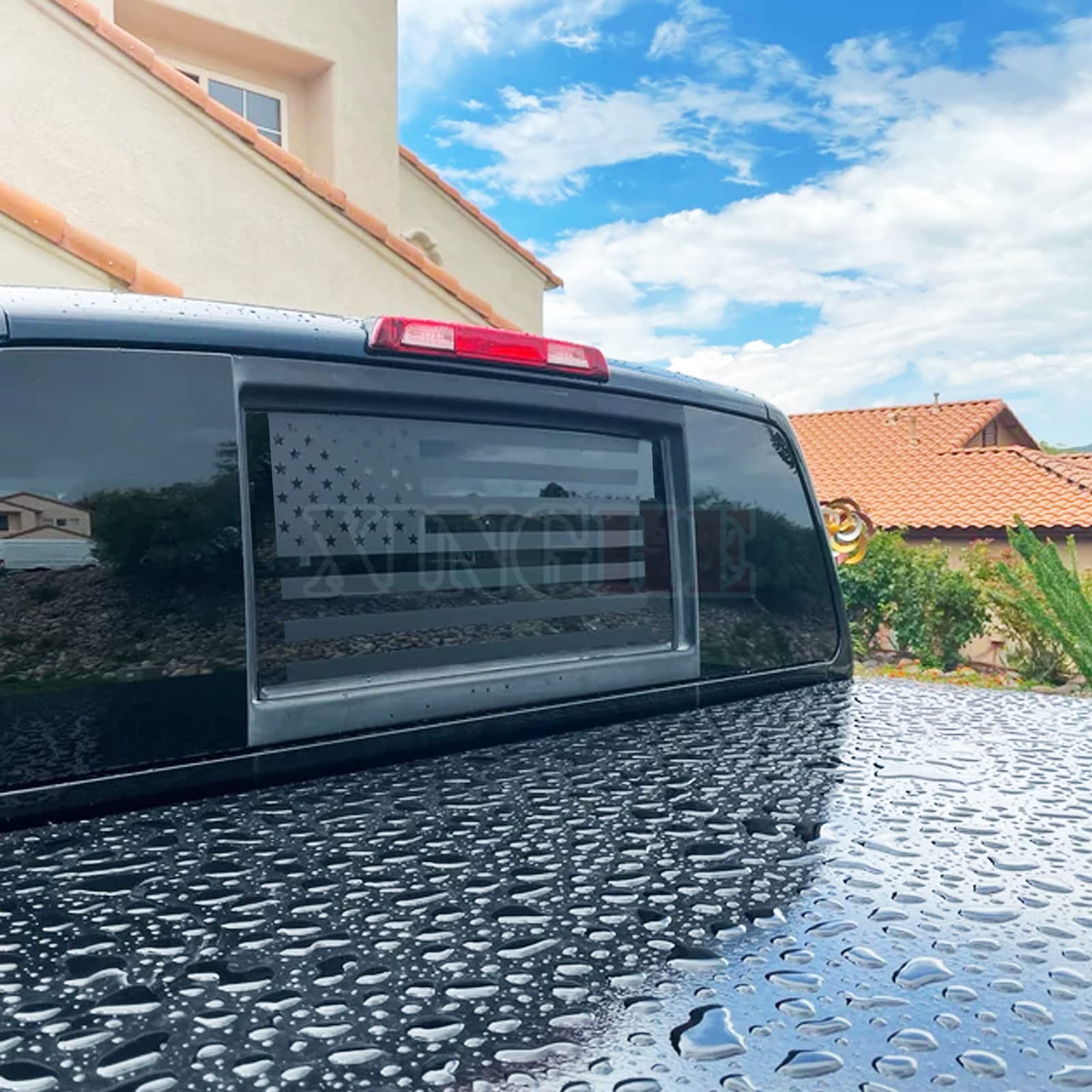Photo 1 of Xinghe for Niss@n Nitan 2013-2023, American Flag Decals for Truck Back Middle Window, Matte Black USA Flag Decal for Truck Back Sliding Window, Waterproof Vinyl, Durable and Easy Remove Truck Decal