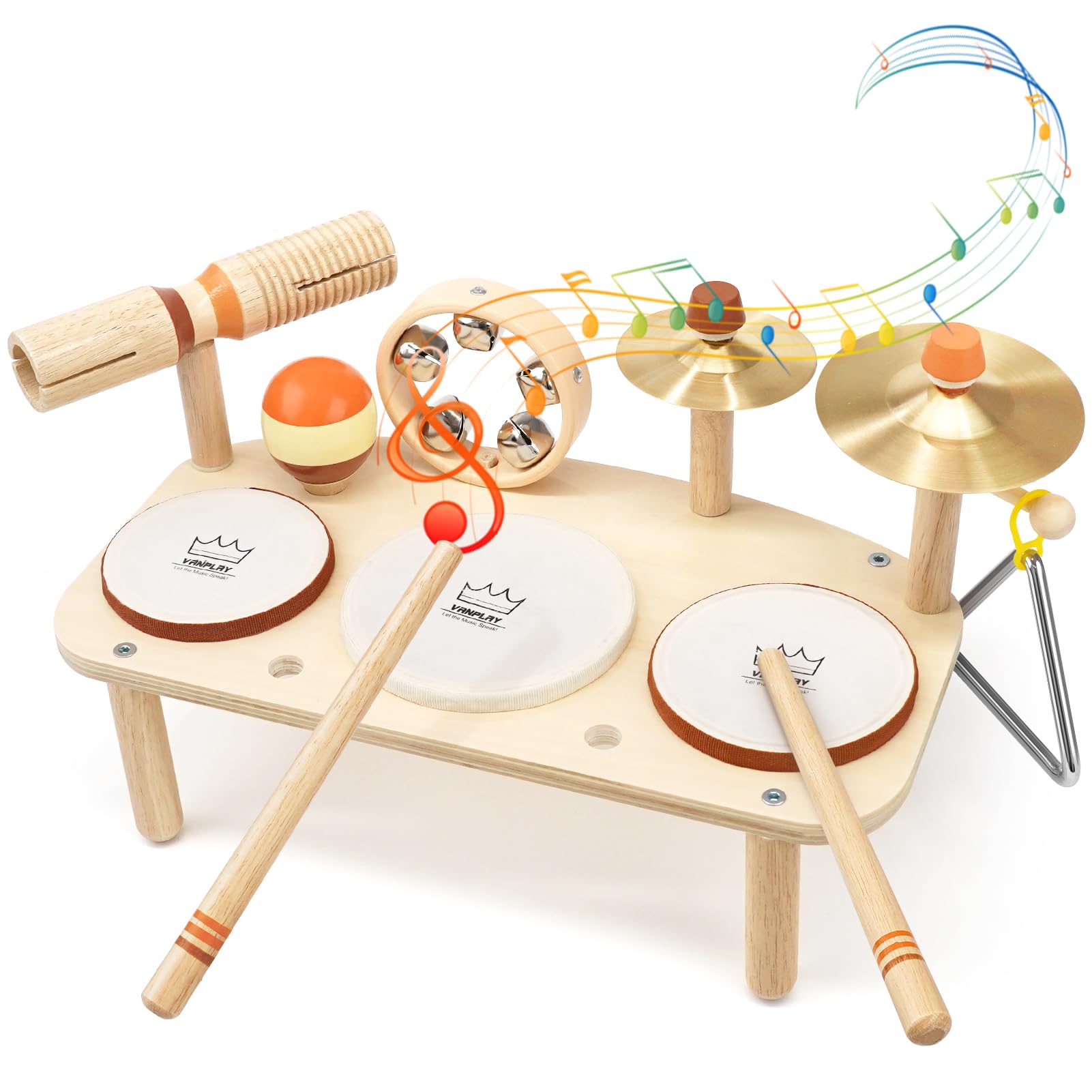 Vanplay Kids Drum Kit, Montessori Toys for 2 Year Old Boy Girl, 11 in 1 Musical Instruments for Toddlers 2-3, Baby Toys Birthday Gifts for Baby 18+ Months