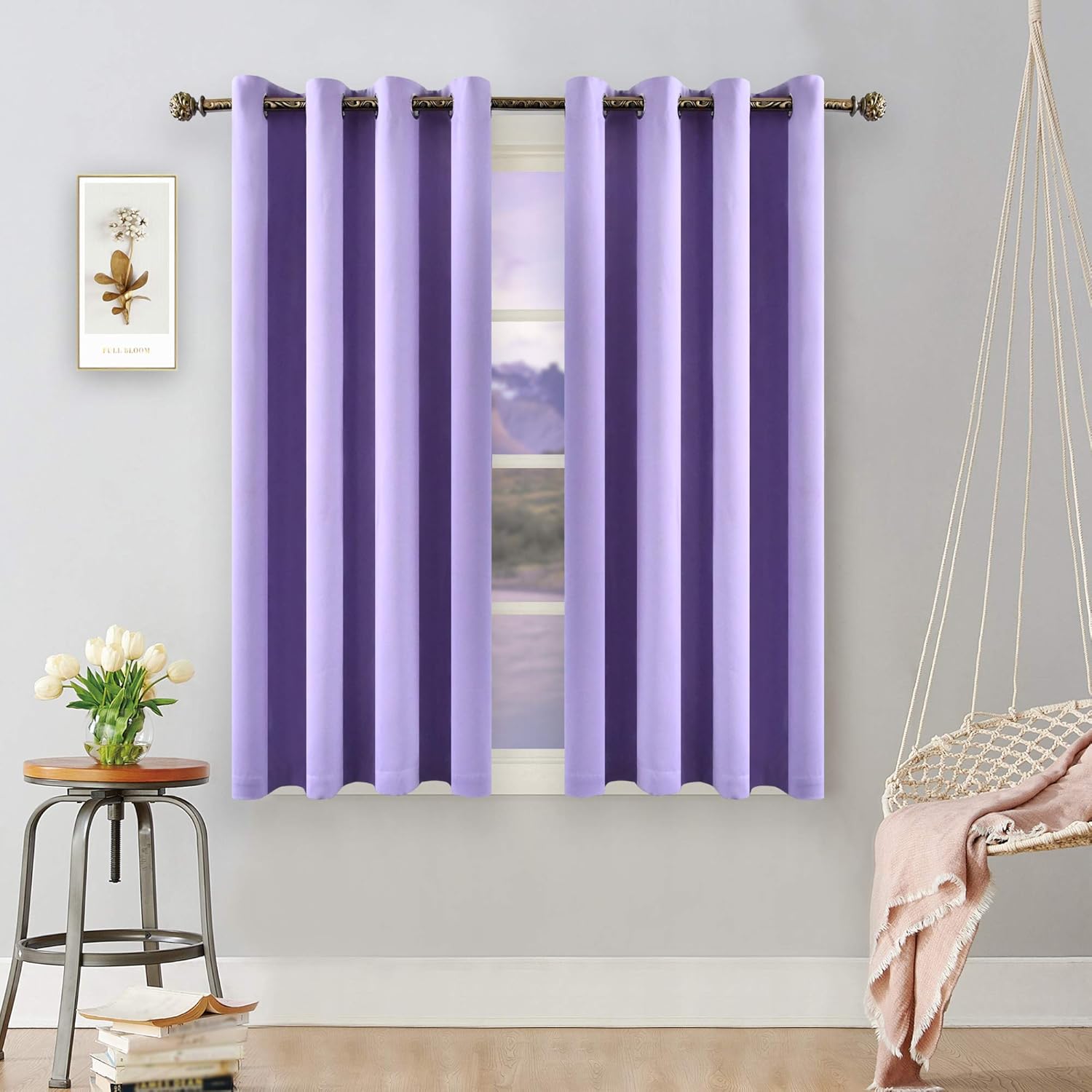 Buy YGO Bedroom Lilac Curtains 45 inch Length Blackout Draperies Ring