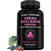 Vital Vitamins Vegan Collagen Booster - with Silica and Hyaluronic Acid - Plant-Based Collagen Supplements - Supports Hair, Skin, Nails & Joints - 60 Capsules