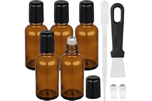 Segbeauty 0.34oz Glass Roller Bottles for Oils, 5pcs Mini Travel Size Amber Blue Roll On Bottles, Amber, 1oz/30ml