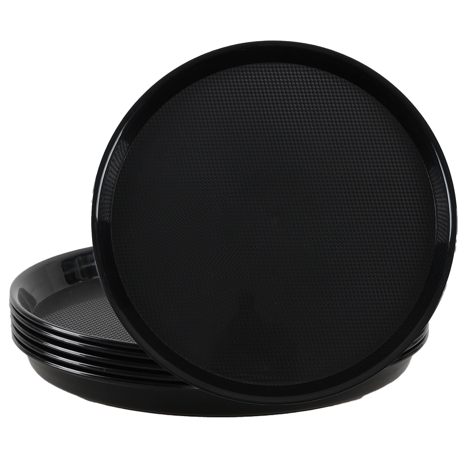 Photo 1 of Yesdate 6 Pack Restaurant Serving Trays, 13.5 Inch Plastic Black Round Server Tray, Non Slip Cafeteria Tray