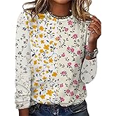 Womens 3/4 Sleeve Tops Boho Floral Print Splice Crewneck Casual Shirts for Women Vintage Trendy Blouse
