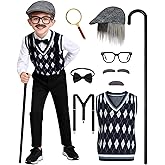 ZFQI Old Man Costume for Kids Boys 100 Days of School Costume Dress Up Grandpa Costume Outfits for Halloween 3-10 Years