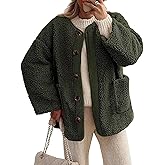 Kissonic Womens Fuzzy Sherpa Fleece Jackets Button Down Long Sleeve Corduroy Patchwork Outwear with Pockets