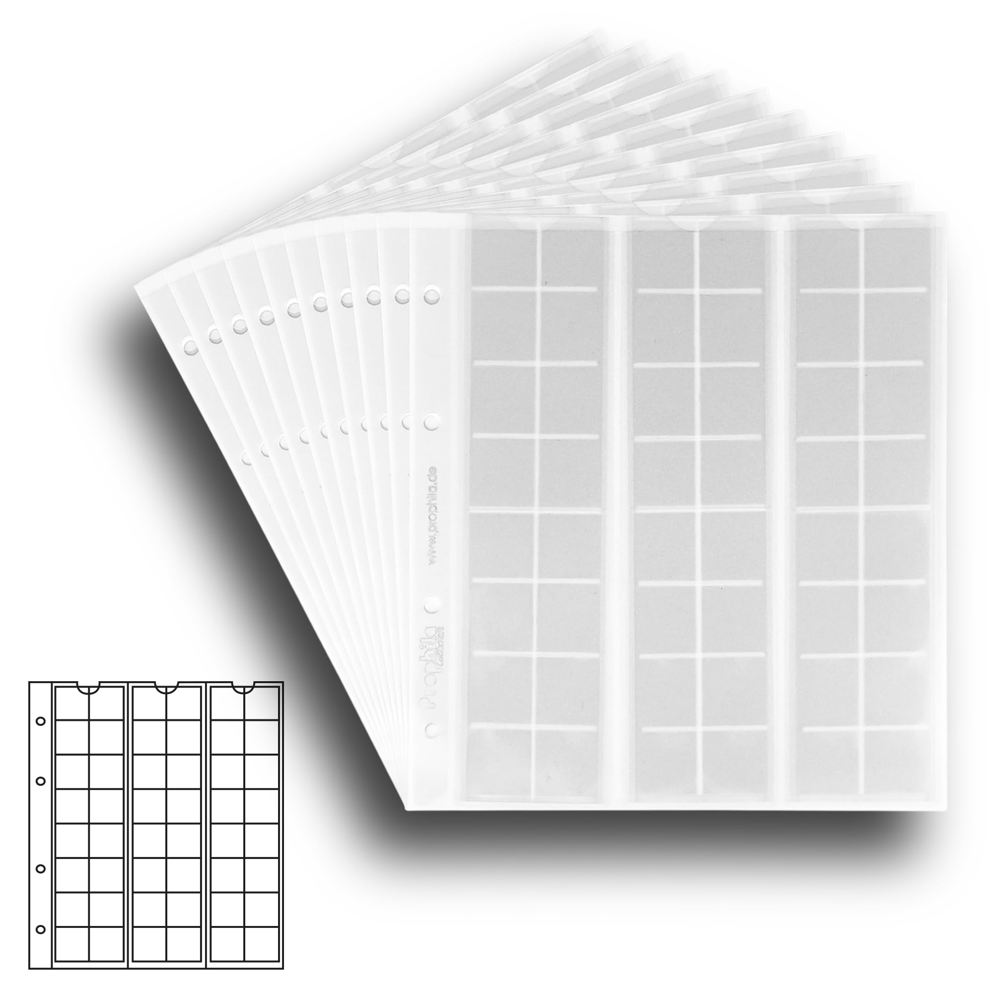 10 numismatic Prophila coin sheets, 48 pockets up to 17 mm diameter