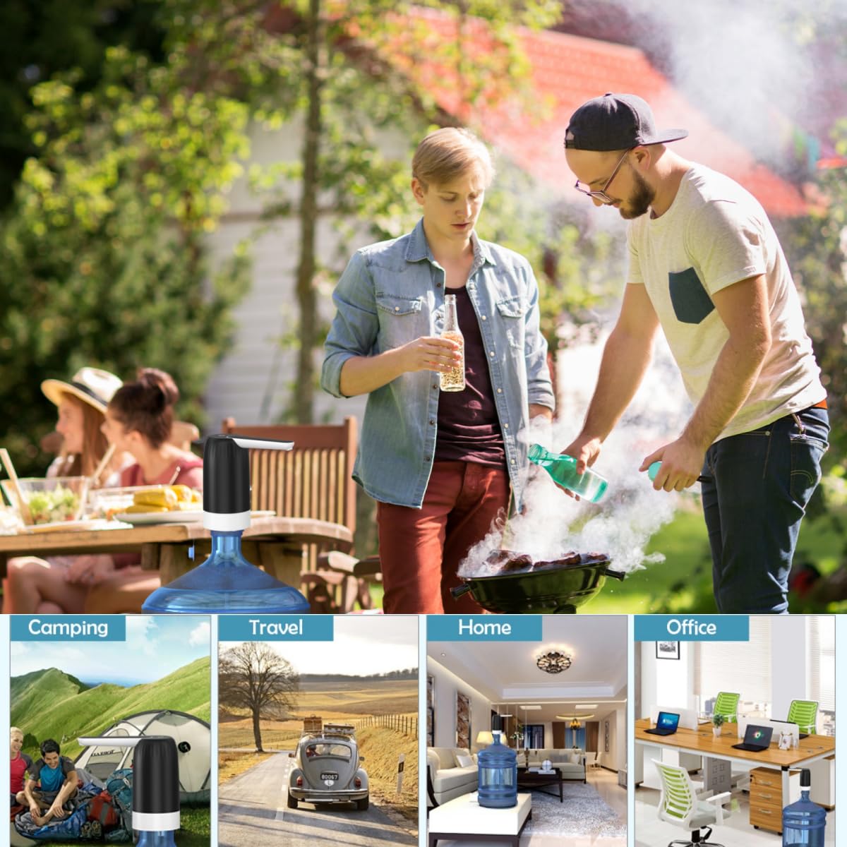 Myvision 5 Gallon Jug Drinking Water Dispenser, Portable Water Dispenser fro 3 Gallon Bottle, USB Electric Water Bottle Pump, 2-5 Gallon Water Jug Switch-Black