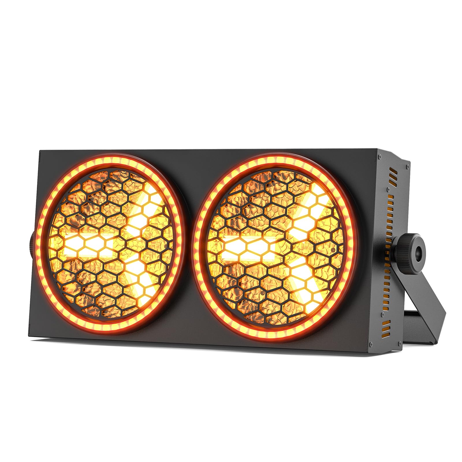 Photo 1 of Nitehop 200W Stage Lights, 30 Lighting Effects Dual Eye Retro Par Lights with 6 COB Spotlights and 102 RGB LEDs Ring Strap, Sound Activated DMX512 Uplights for Wedding Club Theater Stage Lighting