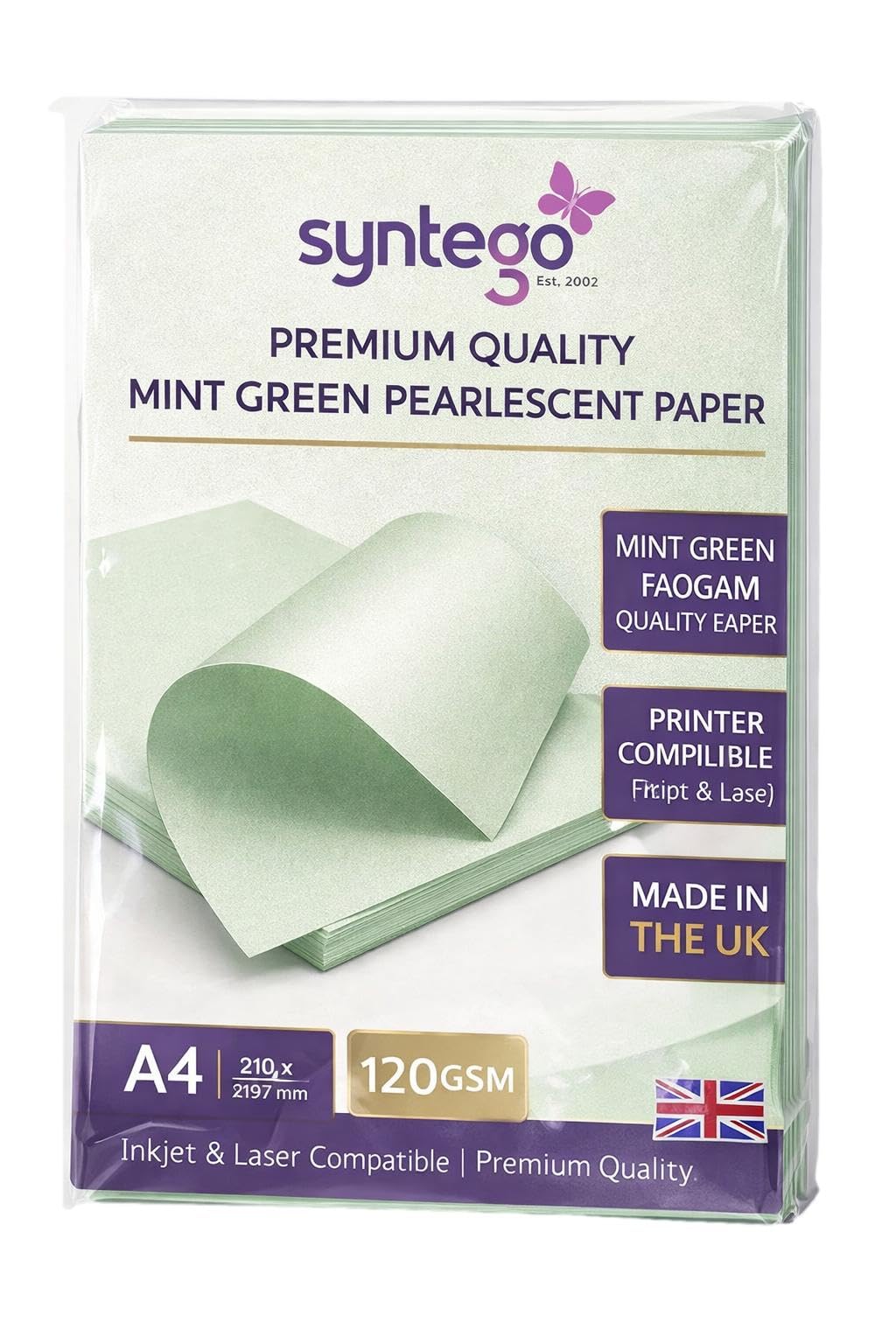 20 Sheets A4 Mint Green Pearlescent Paper 120gsm (32lb Bond) Double-Sided Pearl Finish – Inkjet & Laser Printer Compatible – Ideal for Invitations, Certificates & Crafts