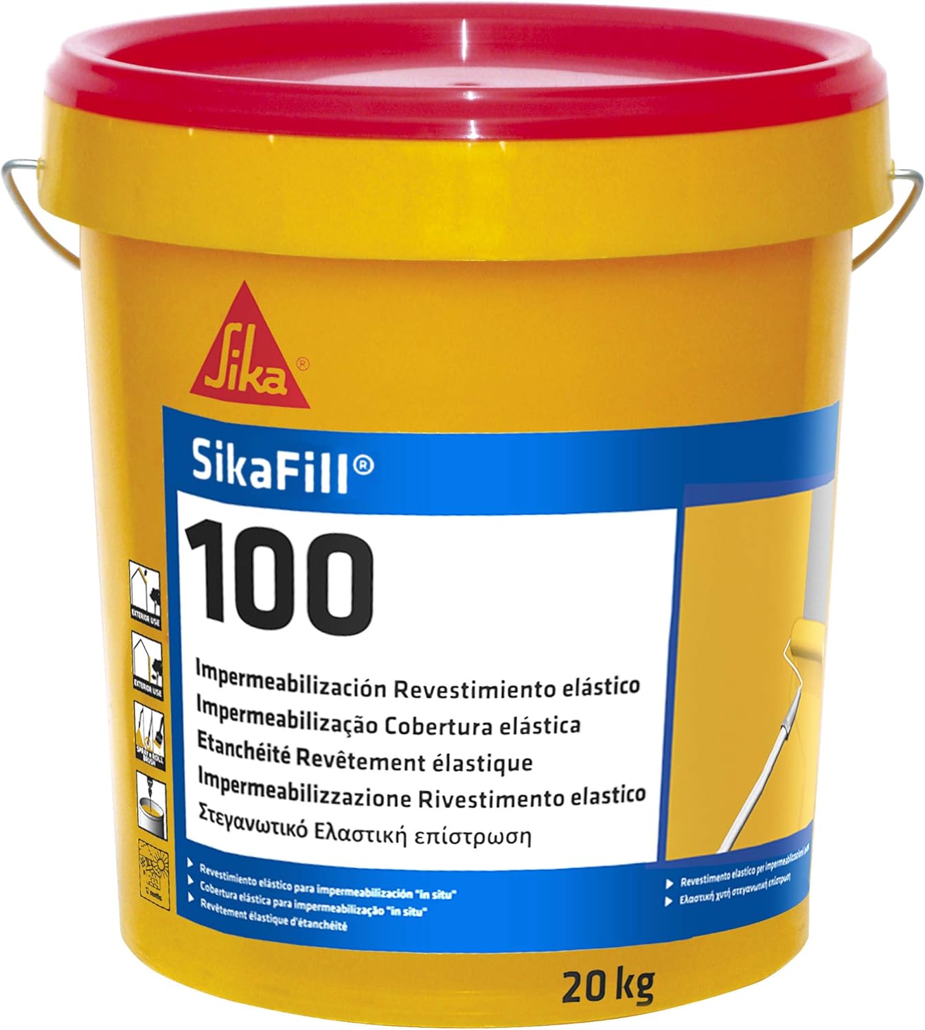 SikaFill-100, Revestimiento elástico para impermeabilización de cubierta, Rojo Teja, 20kg