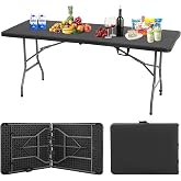 BestOffice | 6FT Folding Table | Black | Portable Plastic Table | with Carry Handle | Waterproof &amp; Foldable Table Design | Steel Frame with Lock | for Events, Camping, Indoor &amp; Outdoor Use