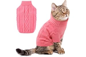 ALAGIRLS Fleece Dog Sweater Winter Cat Clothes, Turtleneck Puppy Clothes for Small Dogs Girl Boy, Pullover Knit Christmas Holiday Pet Outfits, Pink XS