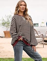 UEU Womens Striped Shirt Casual Long Sleeve