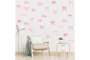 A1diee Bowtie Decal Pink Bow Wall Stickers - 60Pcs Watercolor Coquette Aesthetic Wall Stickers Light Pink Bow Knot Wall Art Decor Vinyl Peel and Stick Room Decor for Kindergarten Nursery Bedroom