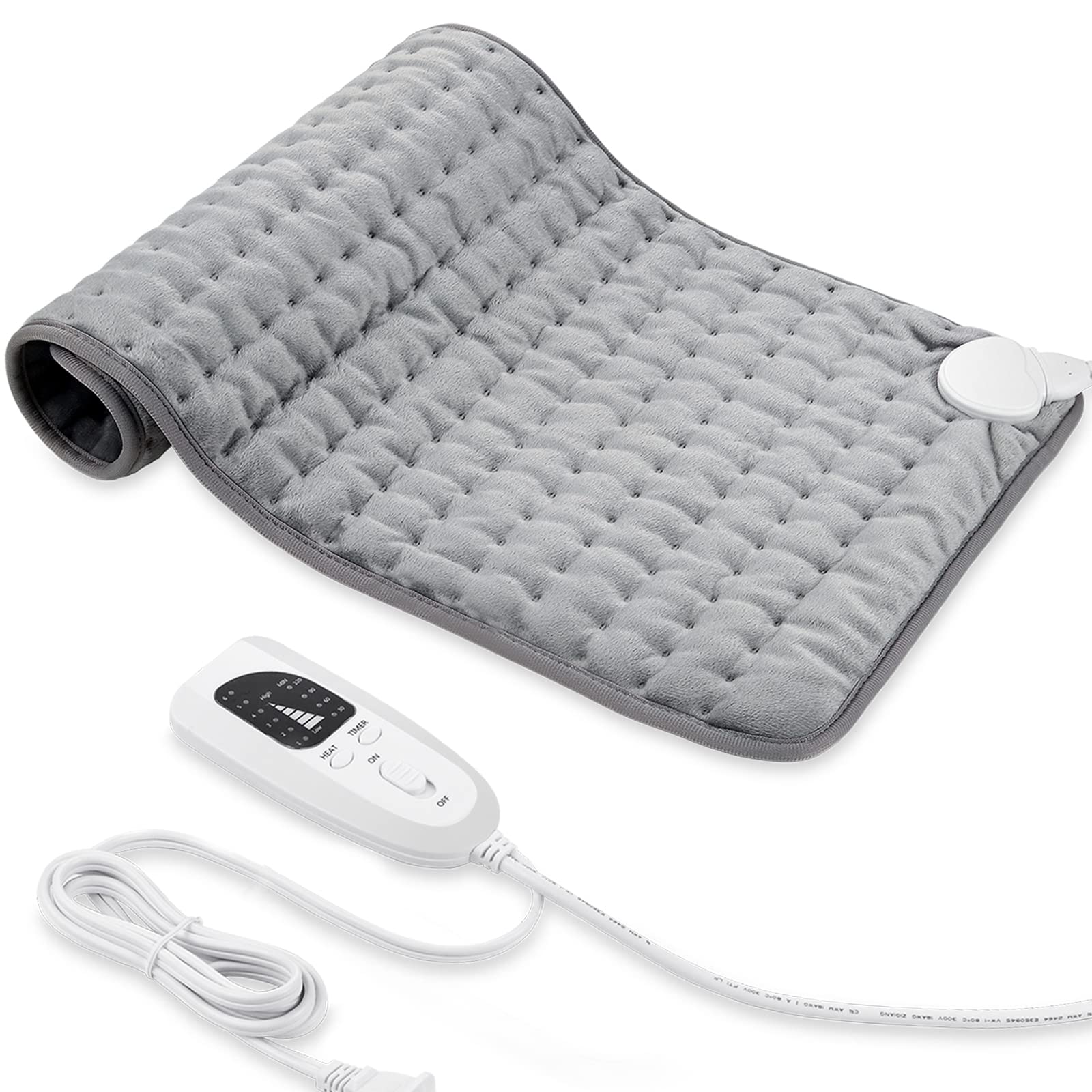 Heating pad, Electric Heat Pad with Automatic Switch-Off and 6 Temperature Levels Heating pad for Back Neck Shoulder Belly Heating Technology - Machine Washable (Silver Gray, 12" x 24")
