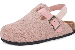 ZUSERIS Kids Clogs Toddler Fuzzy Clog Slippers with Strap Boys Girls Cork Footbed Mules Classic Slip On Fleece Potato Shoes with Adjustable Buckle