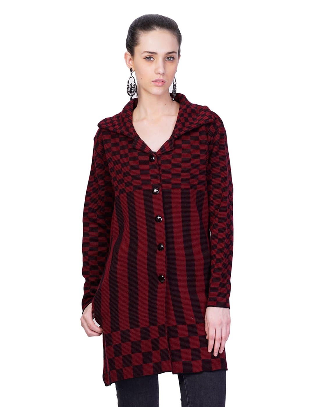 montrex maroon long coat for women