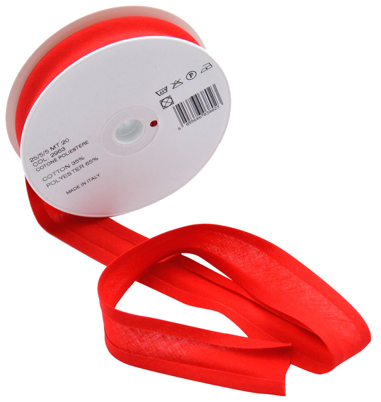 Inastri Trimz Polycotton Bias Binding Tape - 25mm x 20m Roll - 35% Cotton 65% Polyester Single Fold Bias Tape for Sewing and Quilting – Red — image 1