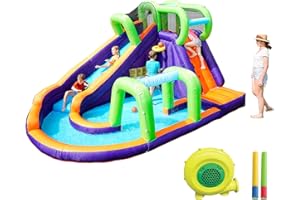 AirMyFun Water Slide InflatableBounce House for Kids with Blower. Family Backyard Bouncy Castle with Fun Doorway Tunnel, Climbing Wall,Long Safe Return Curved Slide and Ball Shooting