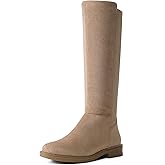 Shoe'N Tale Women's Knee High Boots Flat Low Heel Stretchy Round Toe with Side Zipper