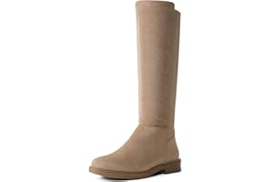 Shoe'N Tale Women's Knee High Boots Flat Low Heel Stretchy Round Toe with Side Zipper