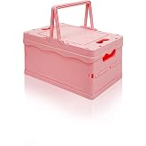 Daixers Foldable Small Plastic Baskets with Lids and Handles for Organizing,Collapsible Storage Crates, Stackable Bins for Home Kitchen Bedroom Bathroom Office (Pink, 12 * 8 * 7)