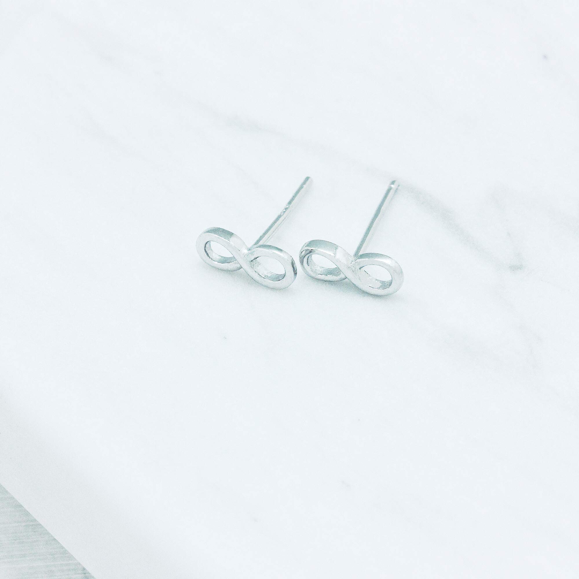 Rhodium Plated Sterling Silver Mini Infinity Plain Stud Earrings