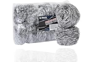 Brheez Stainless Steel Cleaner Scouring Pads [12 Pack] - Industrial & Commercial Strength Large Cleaning Supplies Dish Sponge - Individually Wrapped 100 Gram