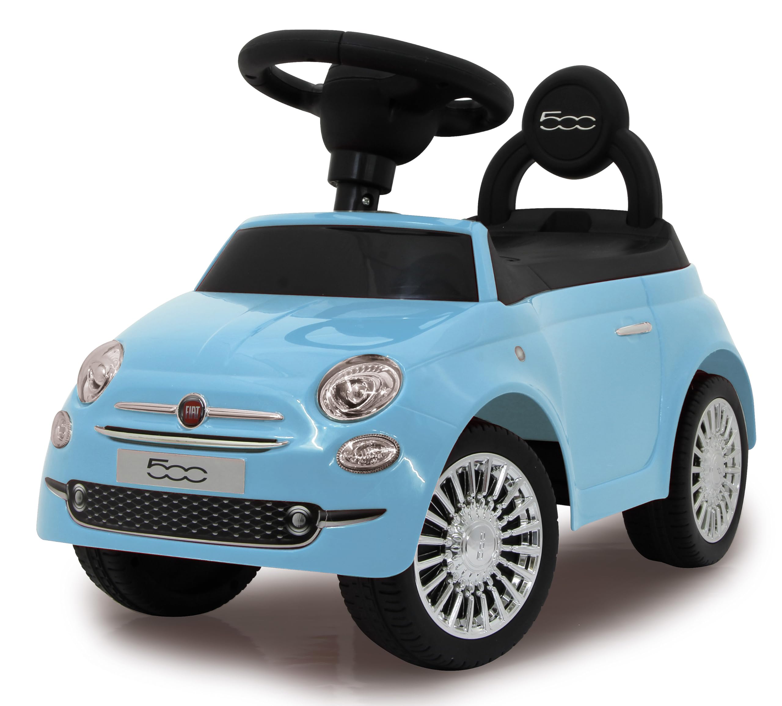 Jamara 460327 - Push Car, Fiat 500 blue – Officially Licensed, Boot under the seat, Backrest and hand grip, Various Sounds, Horn, Authentic appearance, High-end finish