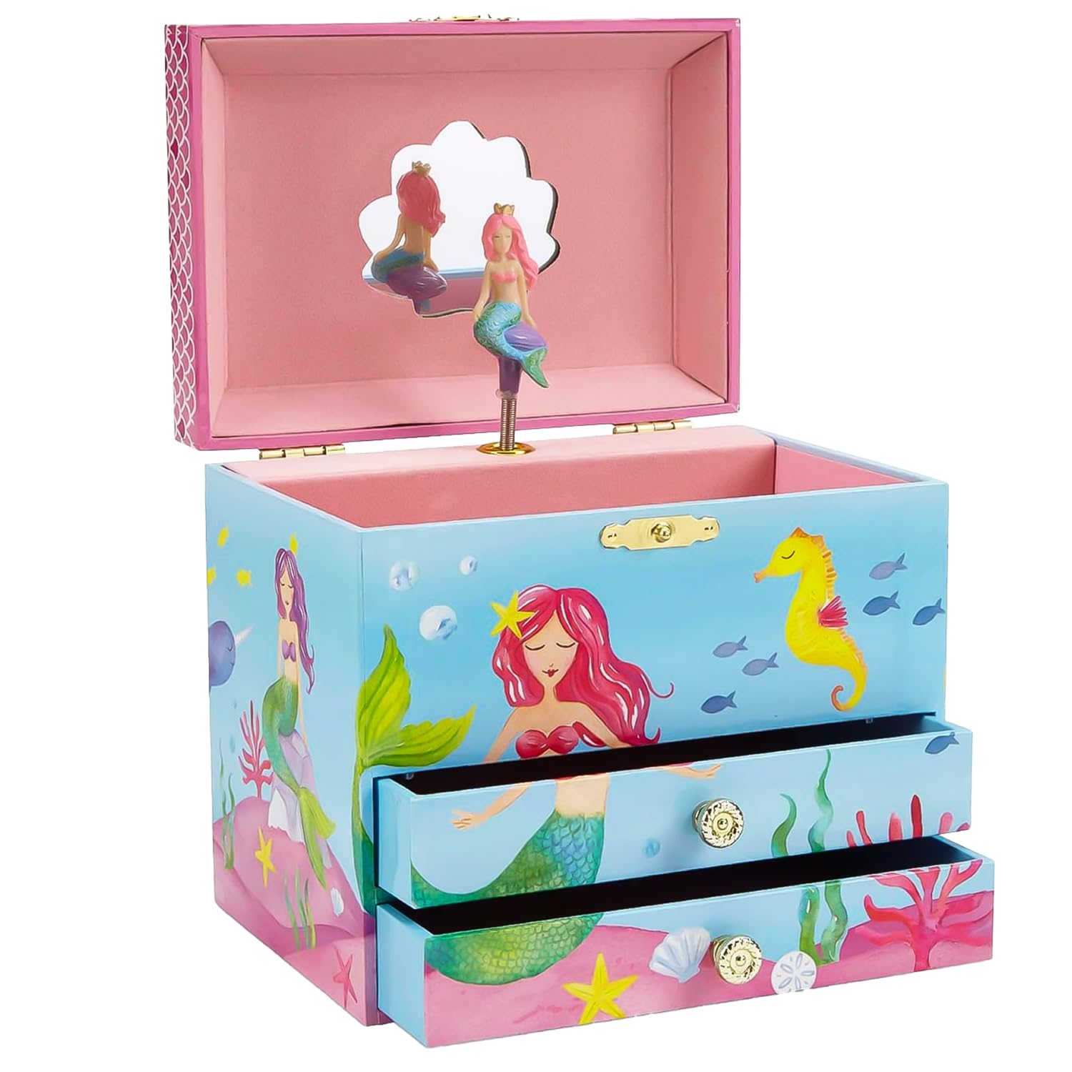 Jewelkeeper Mermaid Musical Jewellery Box, Underwater Design with Two Pull-out Drawers, Over the Waves Tune
