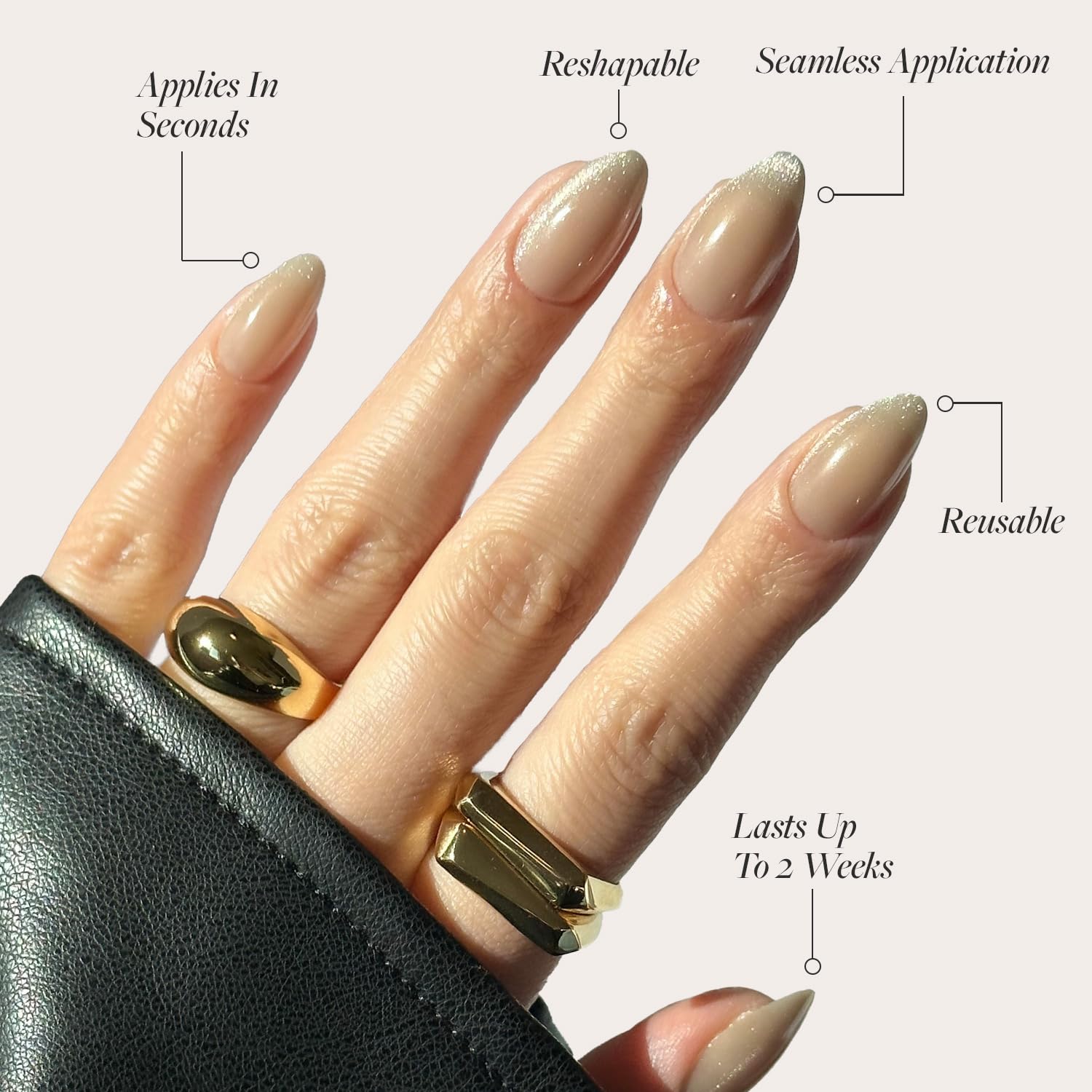 Glamnetic Press On Nails - Honey Bun | Trendy Neutral Nude Velvet Sparkly Short Almond Fake Nails, Reusable | 15 Sizes - 30 Nail Kit - Image 3