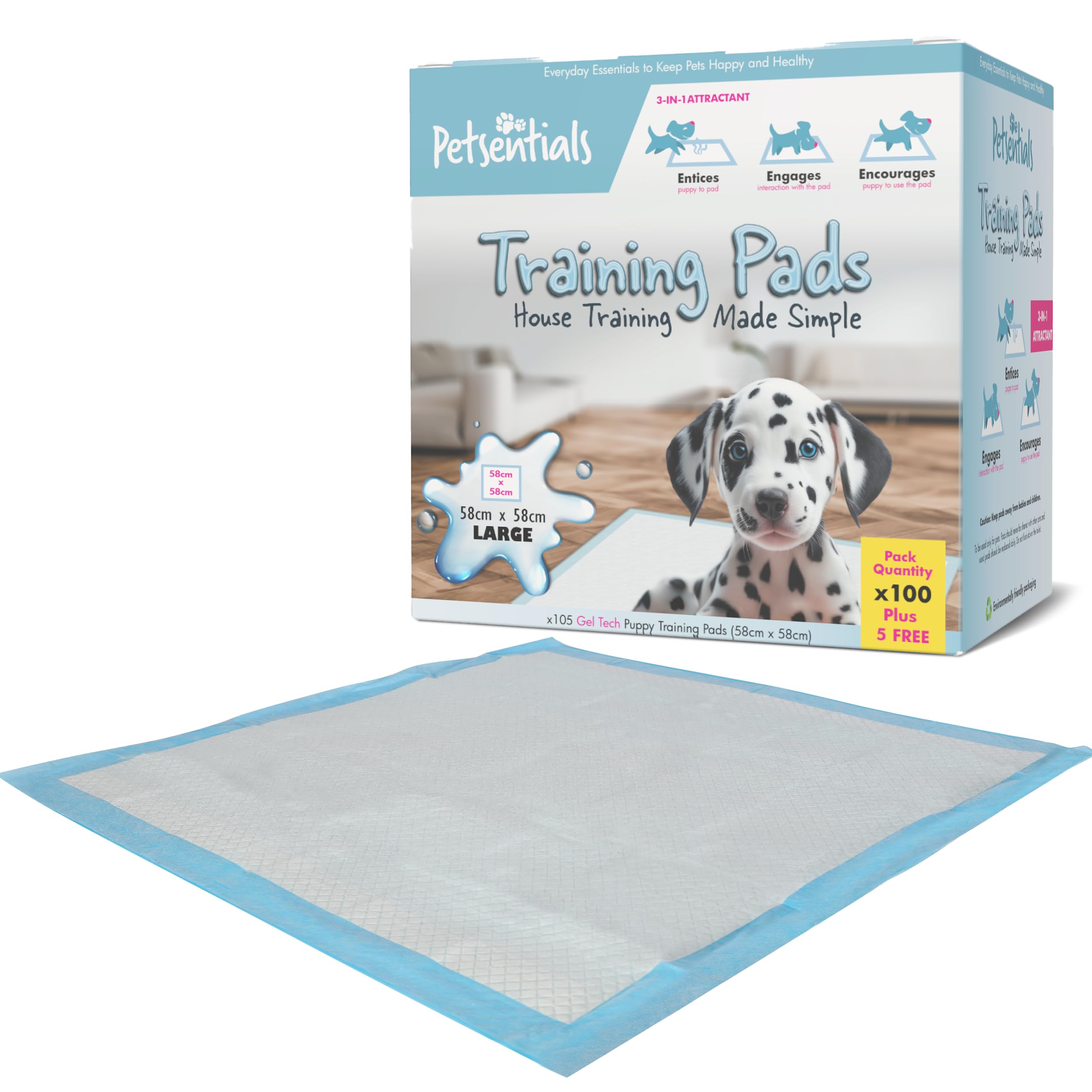 Petsentials Dog Toilet Training Pads - 105 Pack | Disposable & Super Absorbent Puppy Pee Pads | Strong & Tear-Resistant Pee Pads for Puppies - Potty Training Mats