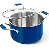 MICHELANGELO Stainless Steel Stock Pots - Induction Soup Pot with Lid, 6 Qt Non-Toxic Cooking Pot, Oven & Dishwasher Safe, Blue Exterior