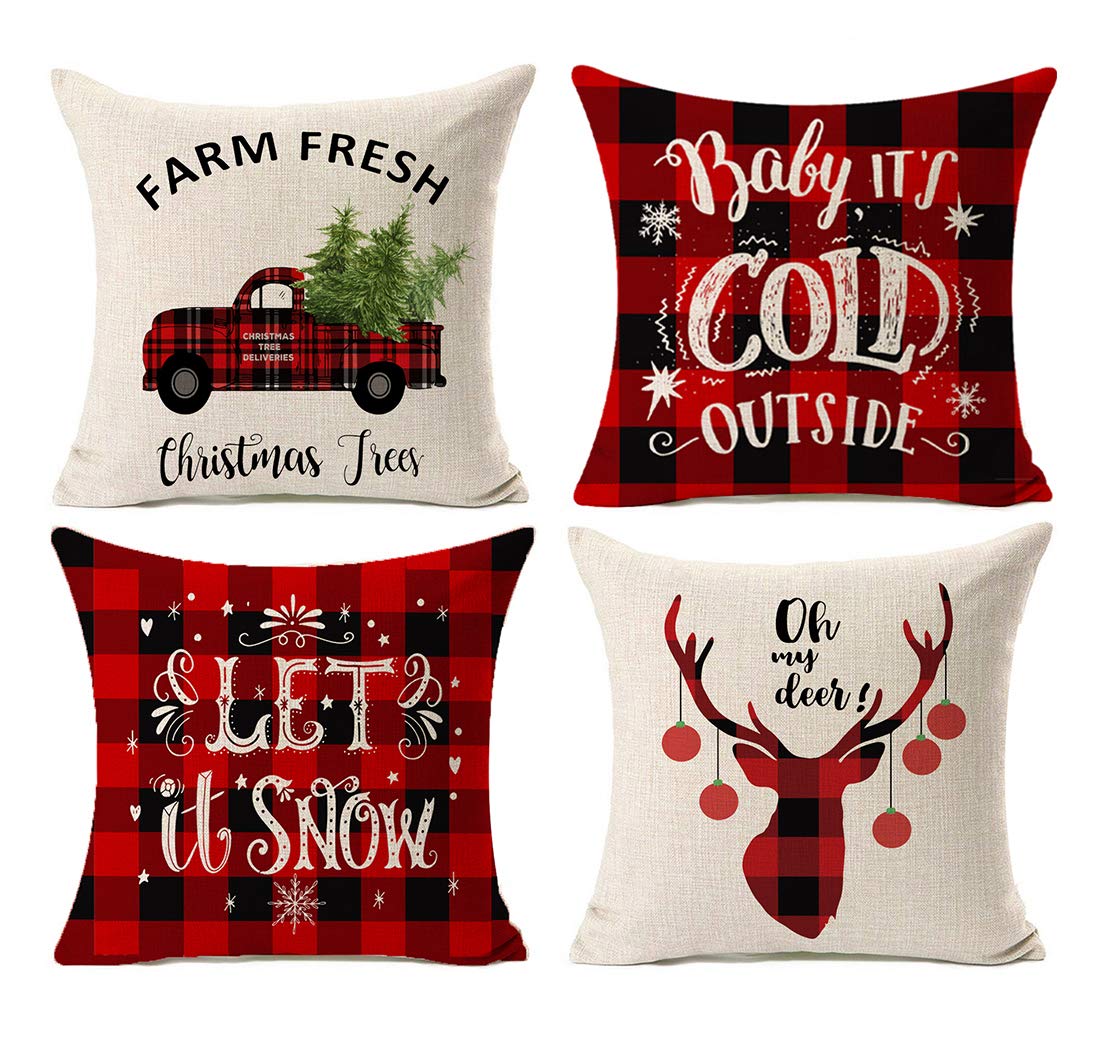 4 Christmas Decorations Pillow Covers